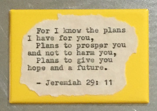Inspirational Fridge Magnet: For I know the plans I have for you.  Literary, Motivational Quotes.  Hand Typed, Hand made 2"x3" Fridge Magnet
